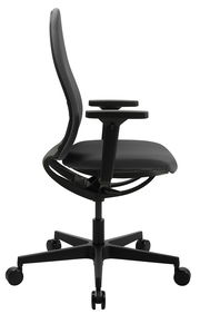 Seitenansicht eines schwarzen Bürostuhls Topstar SOFT SITNESS ART G mit Armlehnen und Rollen.