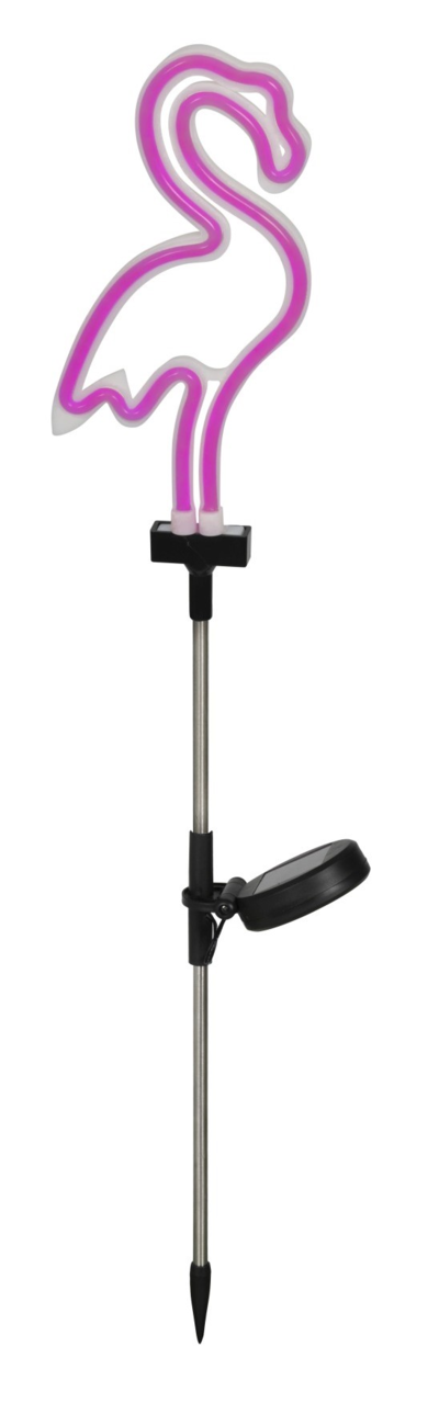 Lumineo Solar Stabbeleuchtung Solarbetriebene Stabbeleuchtung in Form eines pinken Flamingos, seitliche Ansicht