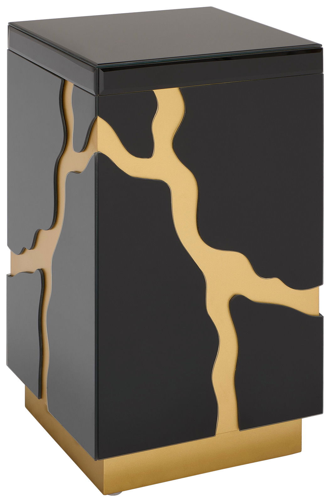 Moderner Beistelltisch in Schwarz mit goldenen Akzenten, seitliche Perspektive