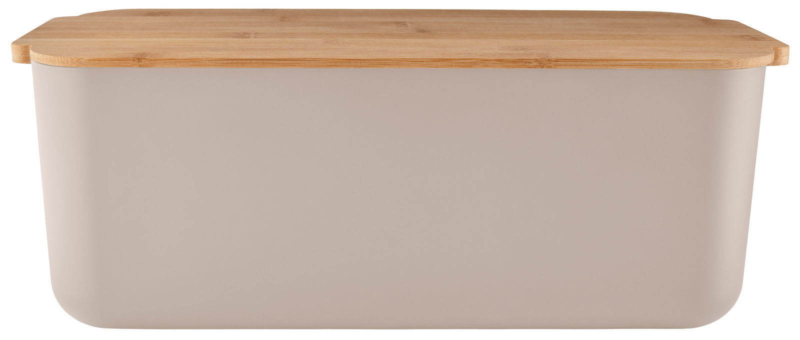 Brotkasten in Sandfarbe mit Holzdeckel, Frontalansicht