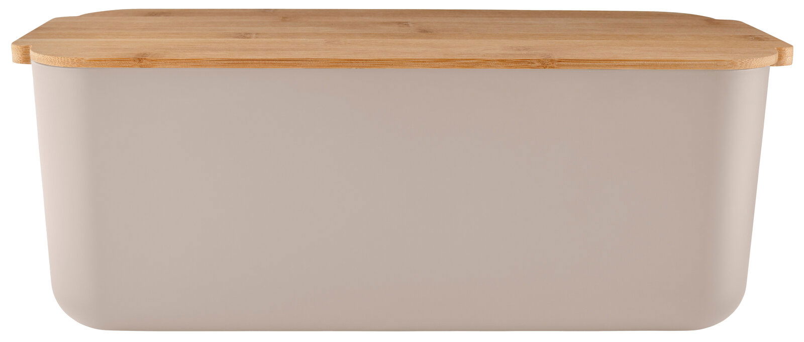 Brotkasten in Sandfarbe mit Holzdeckel, Frontalansicht