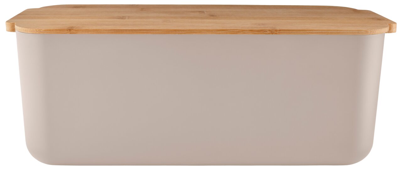 Brotkasten in Sandfarbe mit Holzdeckel, Frontalansicht