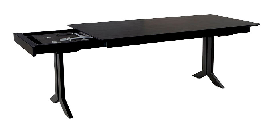 Moderner Esstisch 180x100cm in dunklem Holz mit ausziehbarer Funktion, seitliche Perspektive