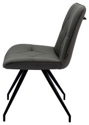 Moderner grauer Stuhl mit schwarzem Metallgestell, seitliche Perspektive