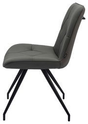 Moderner grauer Stuhl mit schwarzem Metallgestell, seitliche Perspektive