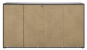 Frontansicht eines XL-Sideboards mit vier Türen in Holzoptik und grauem Rahmen.