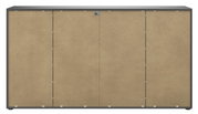 Vooraanzicht van een XL-dressoir met vier deuren in houtlook en een grijs frame.