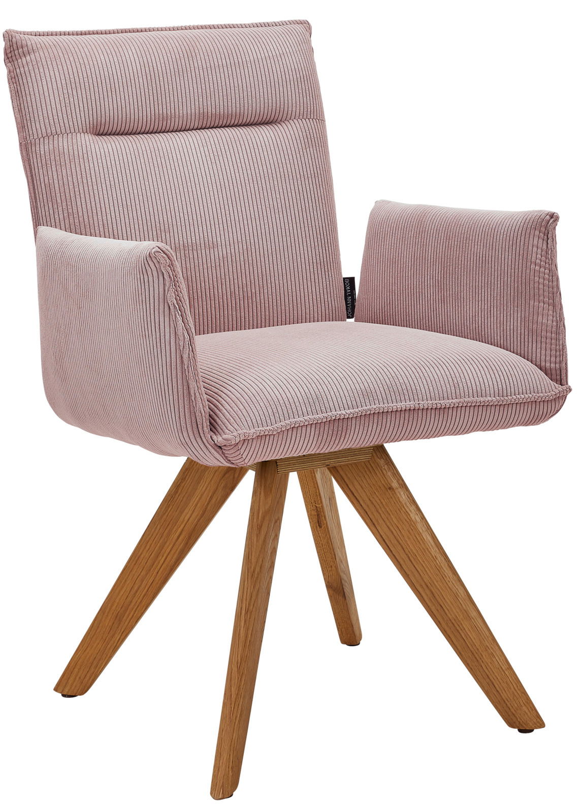 Johann Jakob Armlehnstuhl CALAS Rosa Armlehnstuhl mit Holzbeinen, seitliche Perspektive