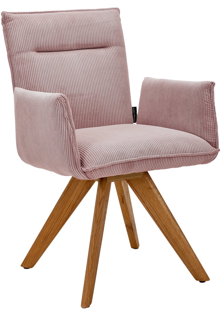 Johann Jakob Armlehnstuhl CALAS Rosa Armlehnstuhl mit Holzbeinen, seitliche Perspektive