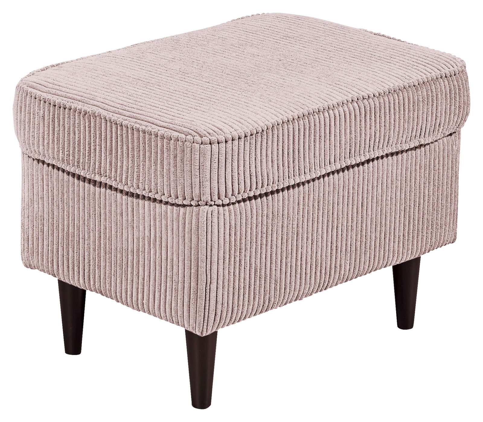 Hocker mit geripptem Stoffbezug in Beige, seitliche Perspektive
