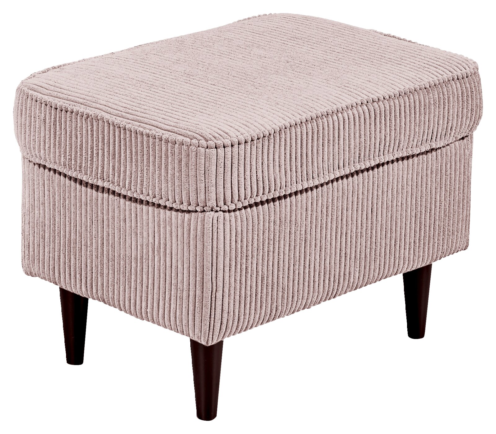 Hocker mit geripptem Stoffbezug in Beige, seitliche Perspektive