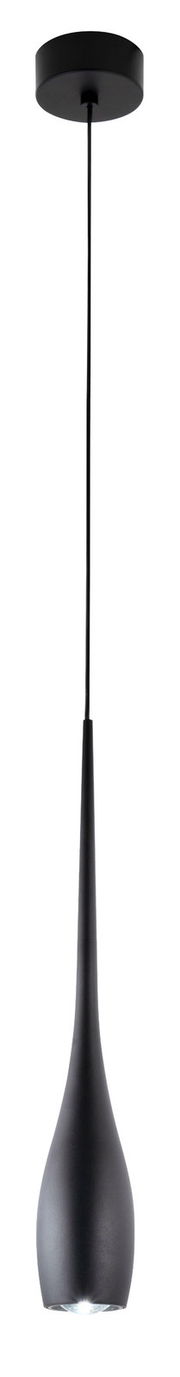 Moderne schwarze LED-Pendelleuchte in Tropfenform, seitliche Perspektive