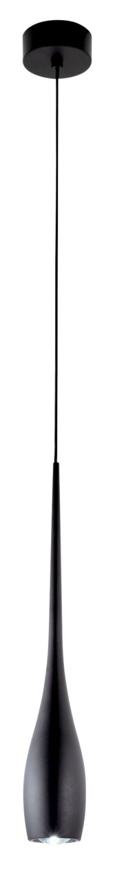 Moderne schwarze LED-Pendelleuchte in Tropfenform, seitliche Perspektive