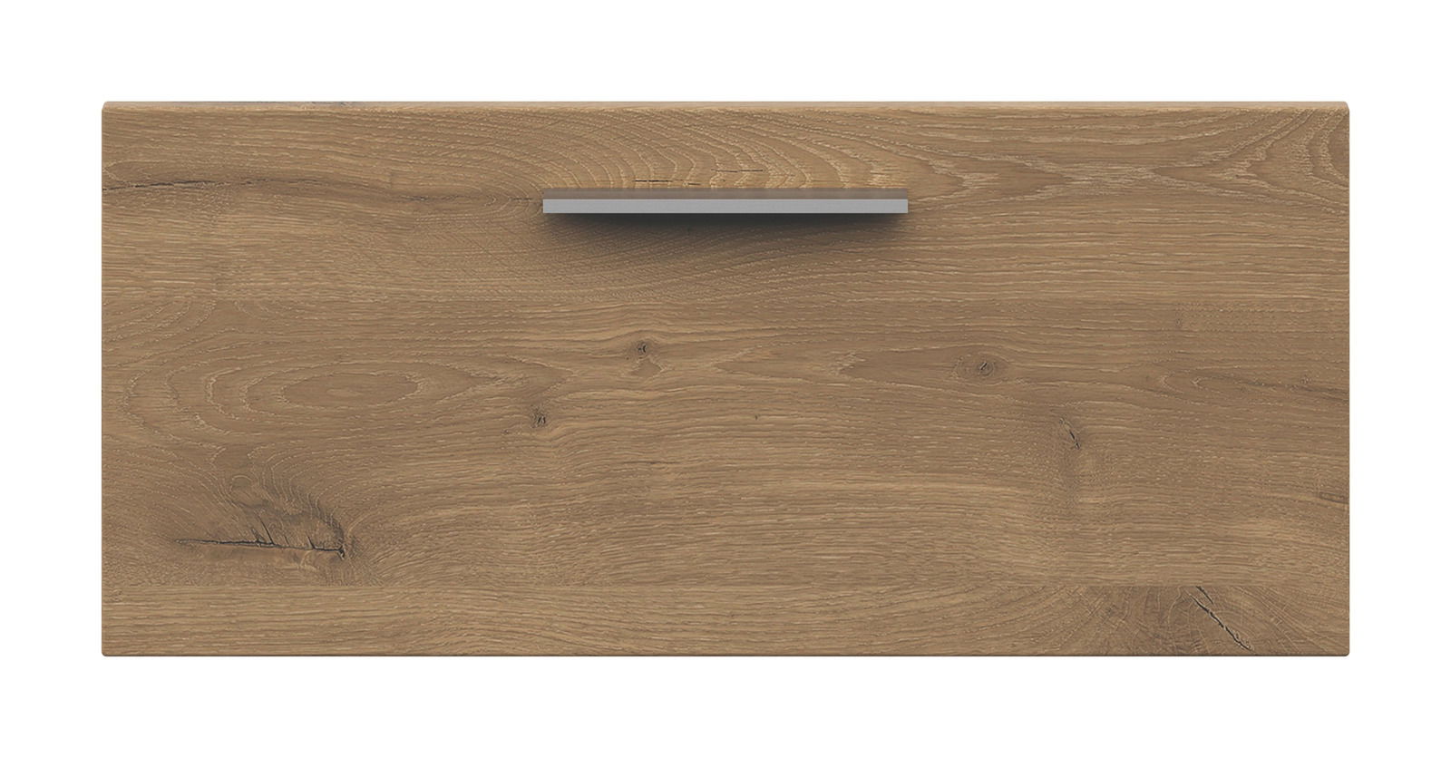 Frontansicht einer Holzschublade mit Metallgriff, natürliche Holzmaserung sichtbar