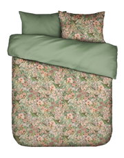 Bettwäsche-Set 155x220 cm mit floralem Muster in Grün- und Pastelltönen, Ansicht von oben