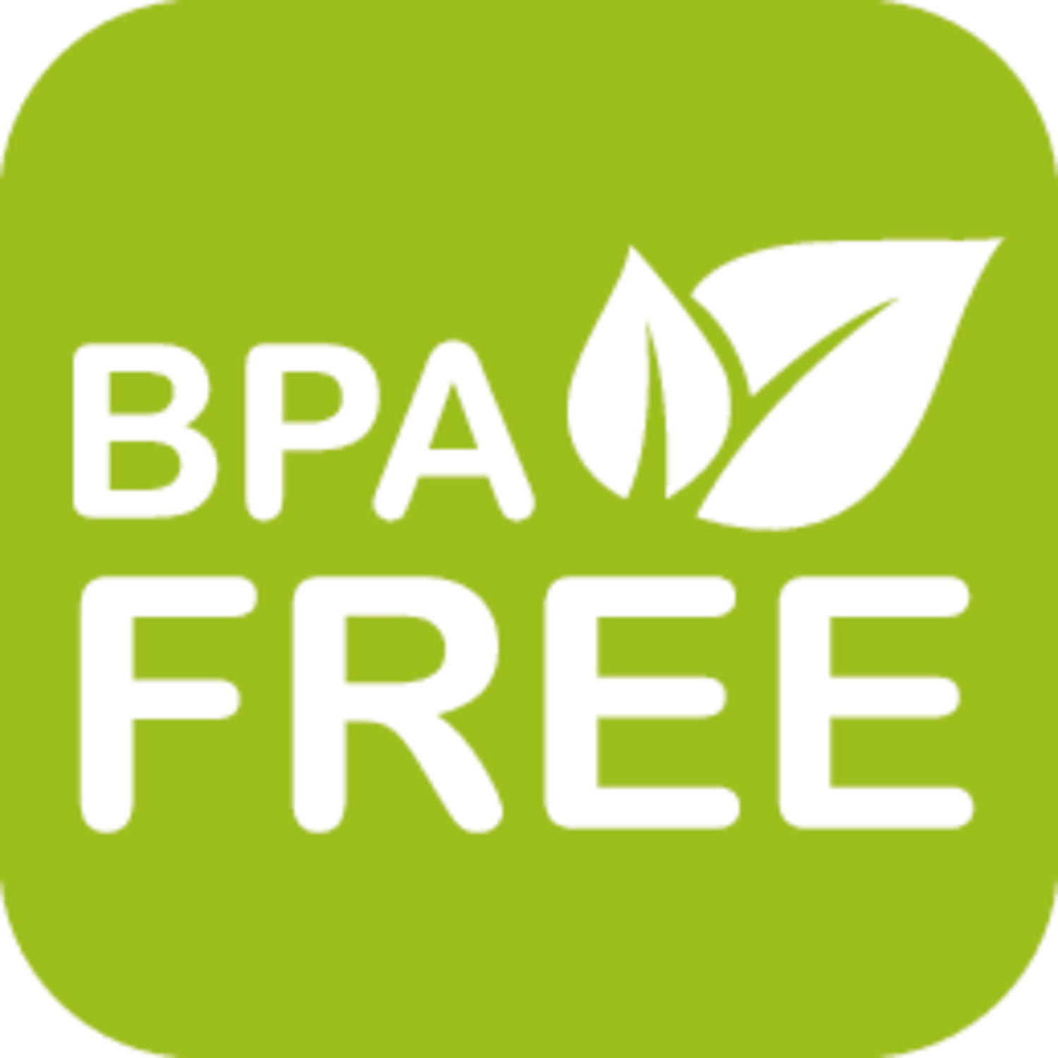 BPA-frei Logo in grüner Farbe mit Blattsymbol, Vorderansicht