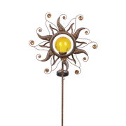 Dekorative Solarleuchte in Sonnenform mit gelber Glaskugel, Frontalansicht