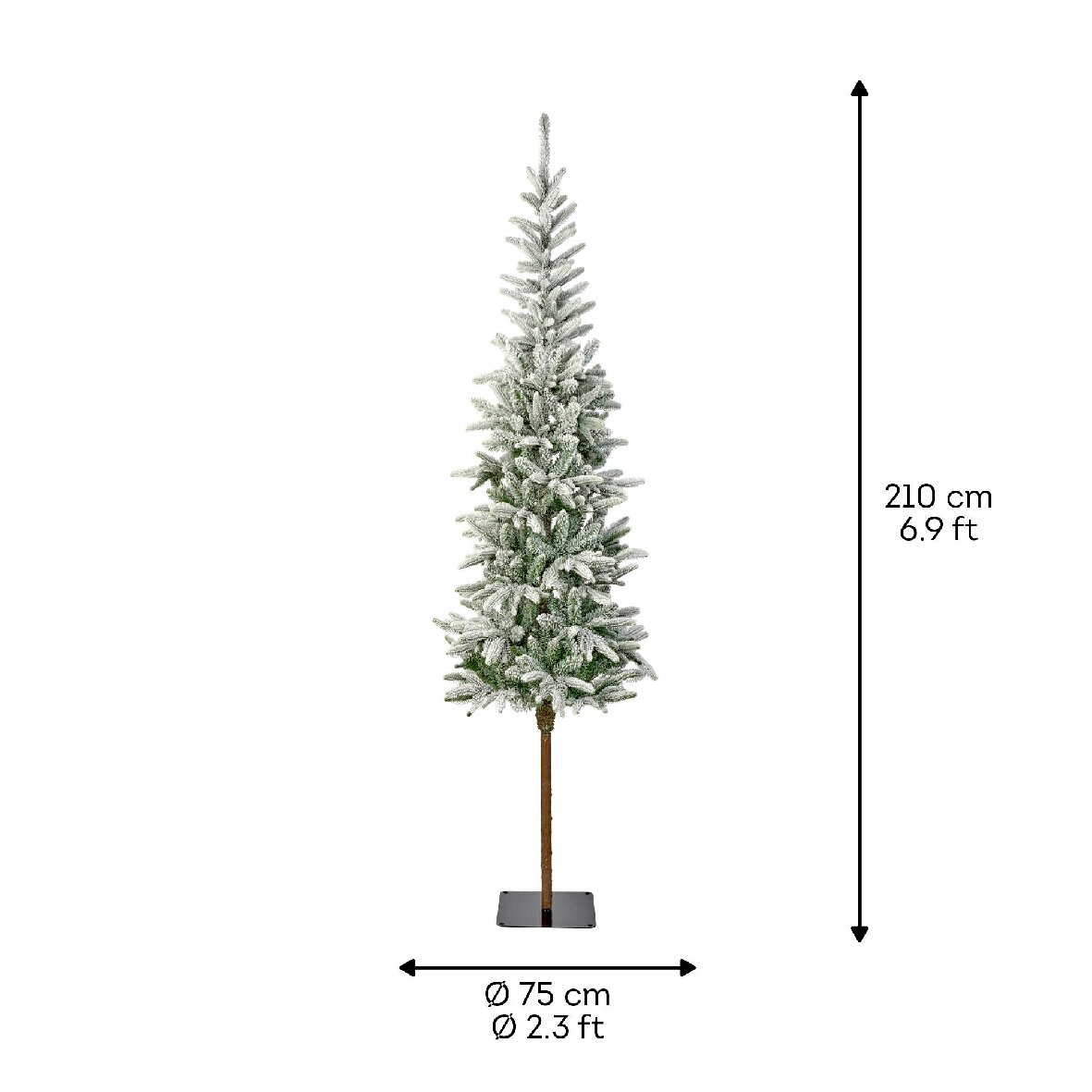 Künstlicher Weihnachtsbaum Alpbach Tanne, 210 cm hoch, mit schneebedeckten Zweigen, frontale Ansicht