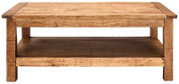 Rustikaler Couchtisch aus Holz mit zwei Ebenen, Frontalansicht