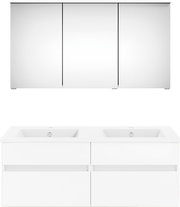 Frontale Ansicht der Puris Badkombination Serie NEXT4YOU mit Doppelwaschbecken und Spiegelschrank.