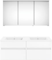 Frontale Ansicht der Puris Badkombination Serie NEXT4YOU mit Doppelwaschbecken und Spiegelschrank.