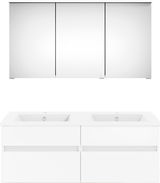 Frontale Ansicht der Puris Badkombination Serie NEXT4YOU mit Doppelwaschbecken und Spiegelschrank.