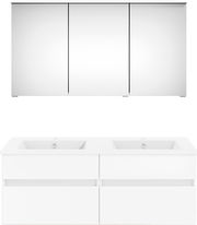Frontale Ansicht der Puris Badkombination Serie NEXT4YOU mit Doppelwaschbecken und Spiegelschrank.