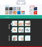 Verpackung des tesa Aluxx Eckduschkorbs mit Anleitungen zur einfachen Montage und Demontage, Vorderansicht.