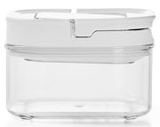 Transparente Vorratsdose mit weißem Deckel, seitliche Ansicht