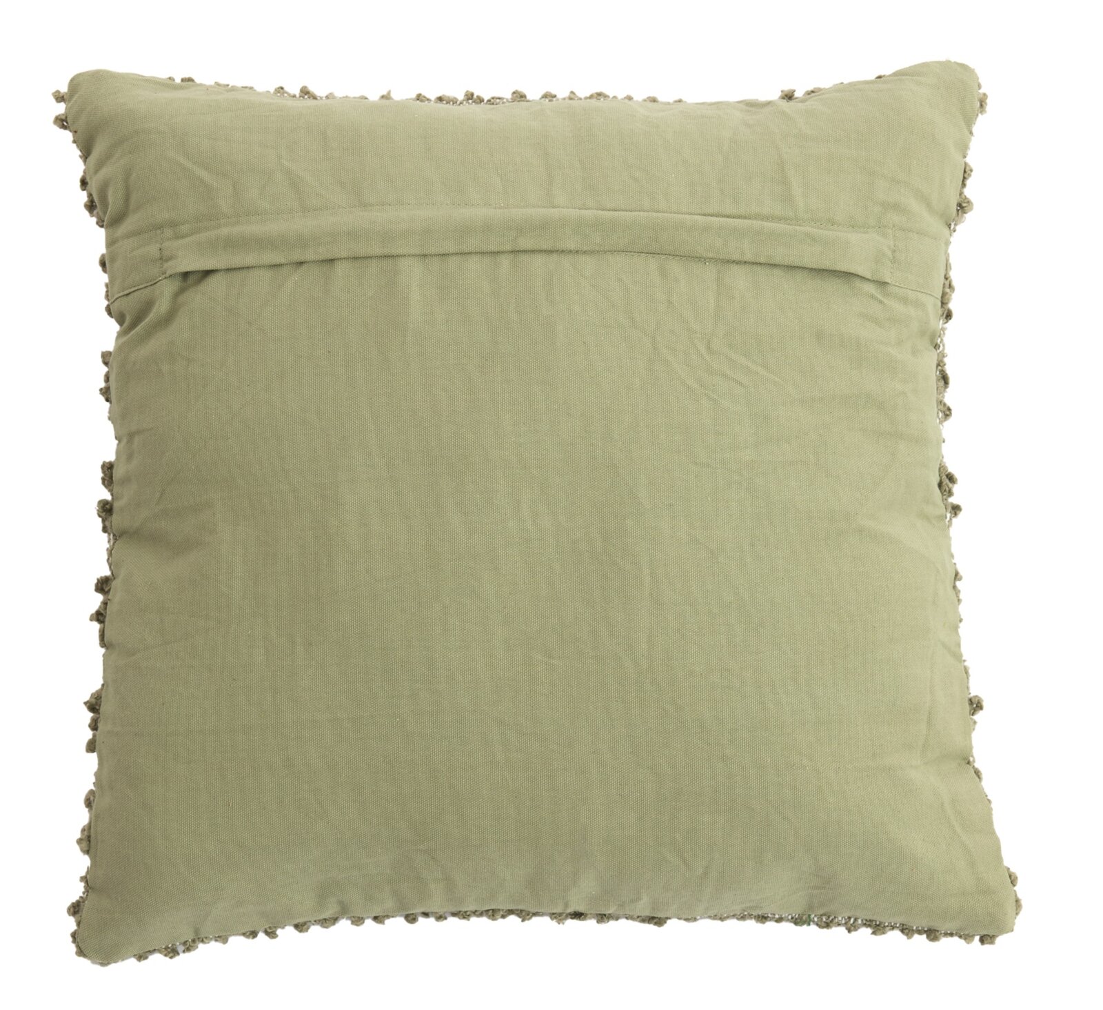 Light&Living Kissen 45x45cm MAGLIE Rückansicht eines grünen Kissens mit dekorativen Kanten.