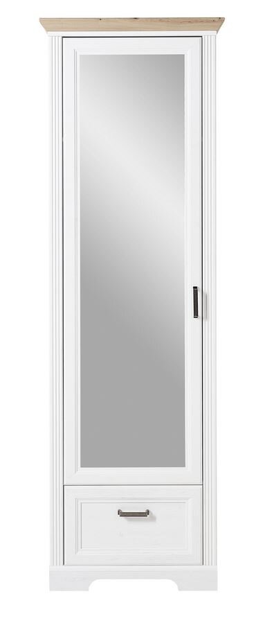 Schmaler Garderobenschrank mit Spiegel und Schublade, Frontalansicht