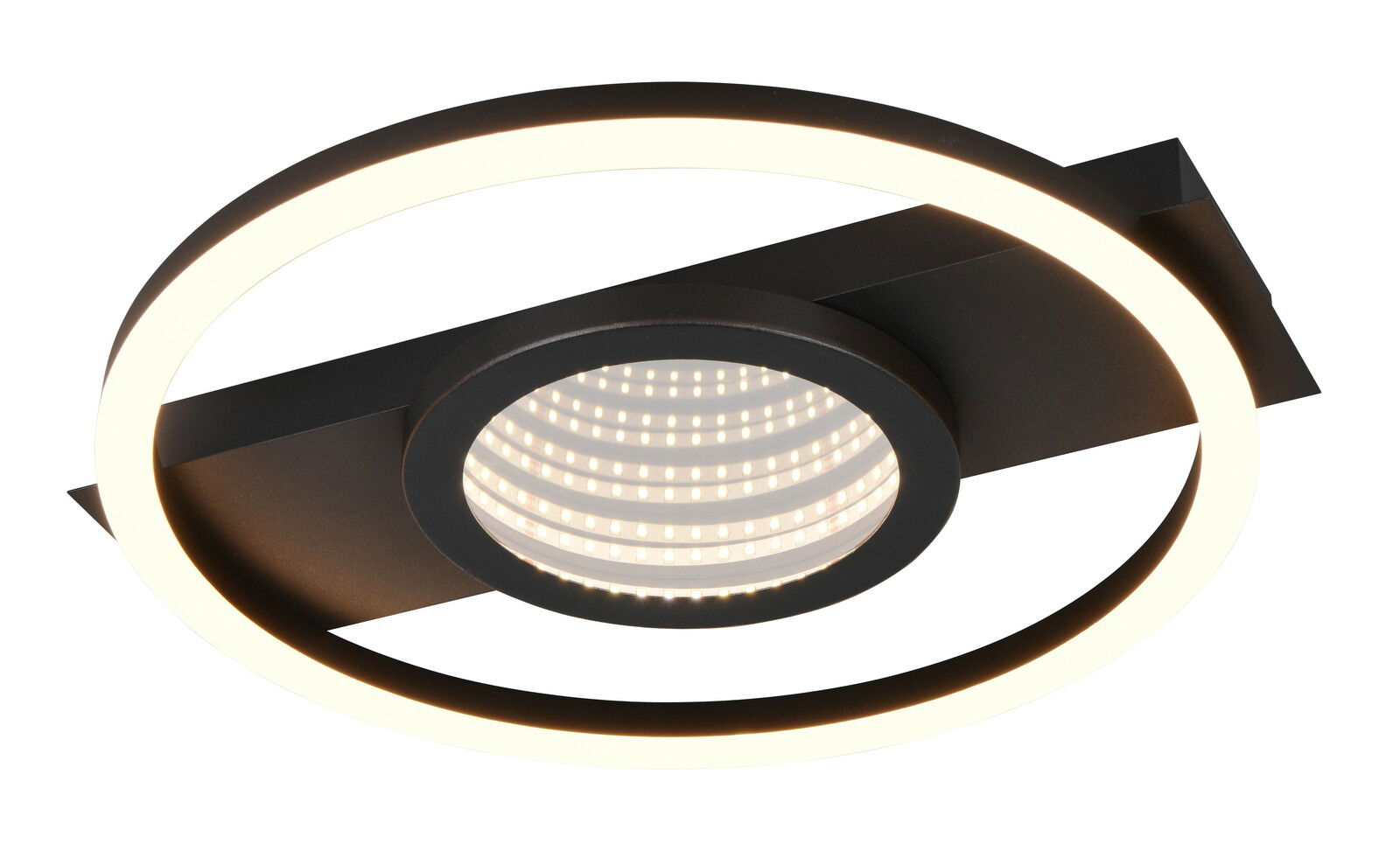 Moderne Deckenleuchte mit kreisförmigem LED-Design, seitliche Perspektive