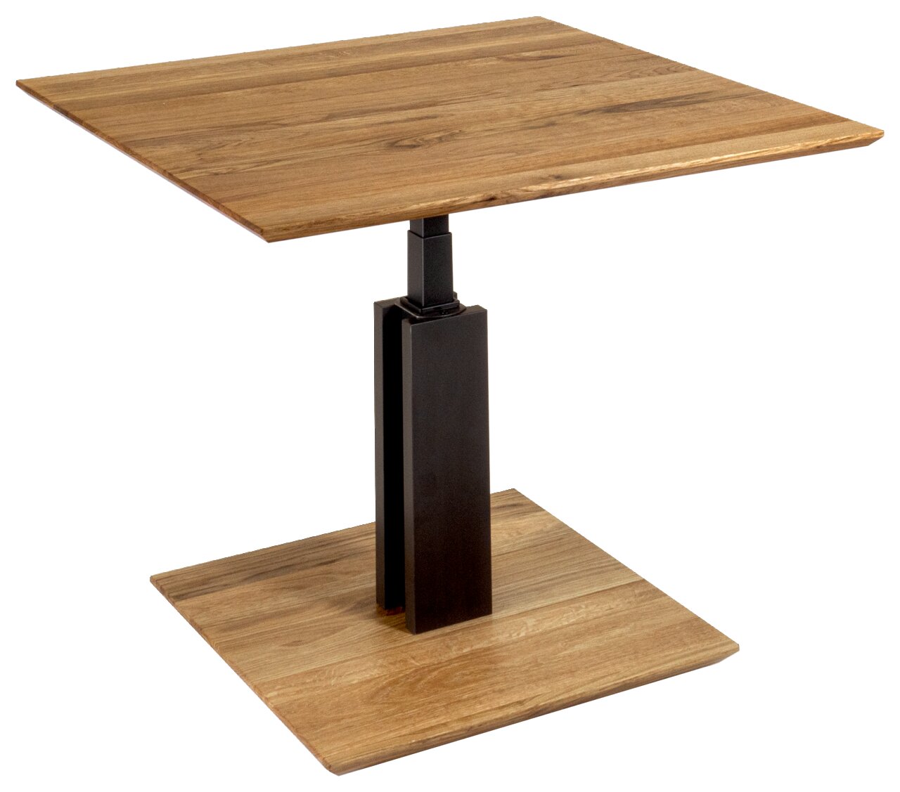 Venda Couchtisch 1501 Moderner Couchtisch aus Holz mit quadratischer Tischplatte und stabilem Metallfuß, seitliche Perspektive