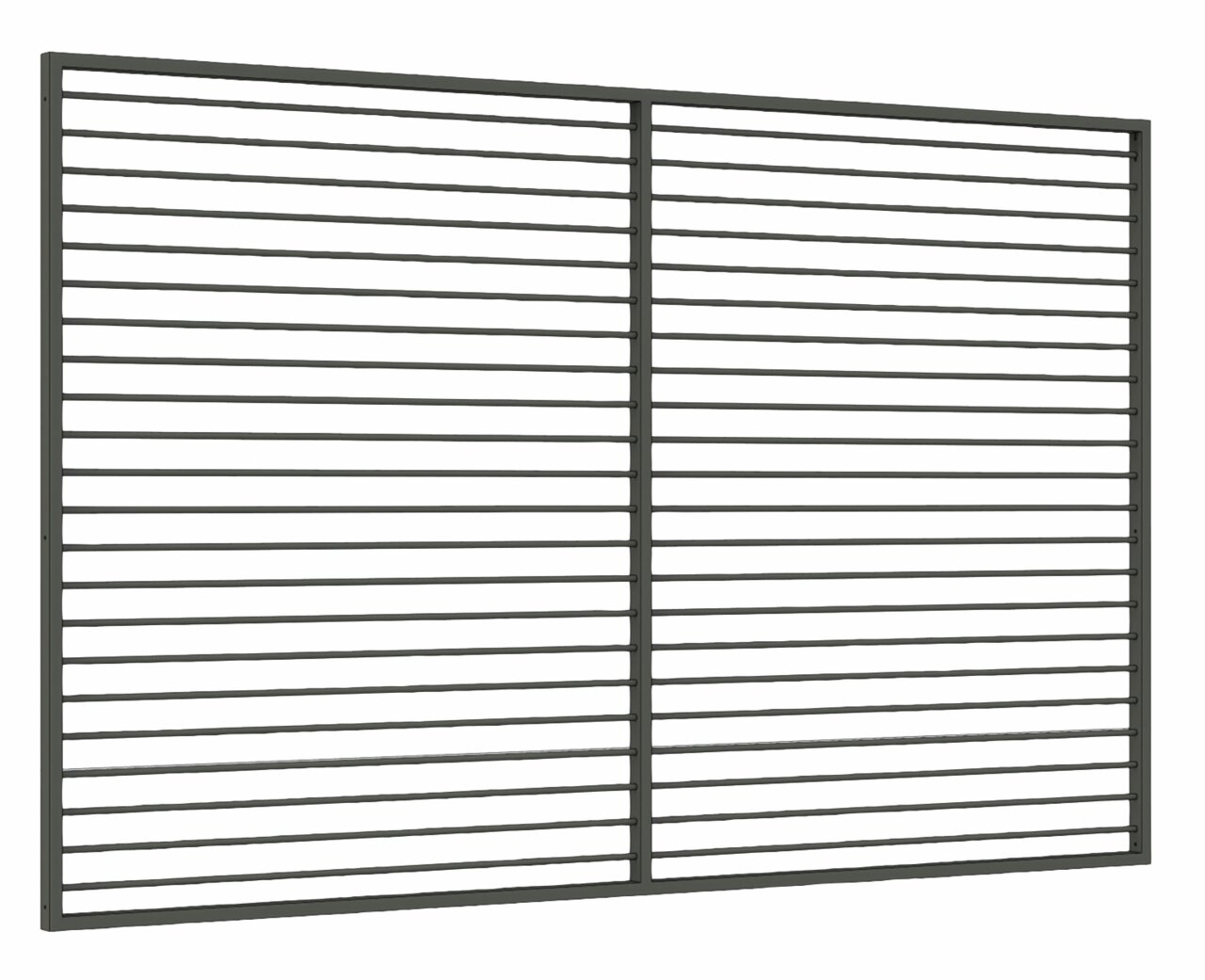 Moderner Sichtschutz aus Aluminium mit horizontalen Lamellen, seitliche Perspektive