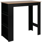 Moderner Bartisch mit schwarzem Gestell und Holzplatte, seitliche Perspektive