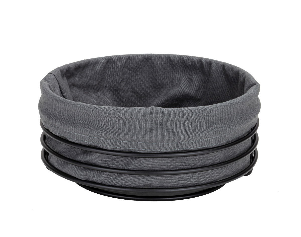 Justinus Brotkorb rund Runder Brotkorb in Anthrazit mit Stoffeinlage, seitliche Perspektive