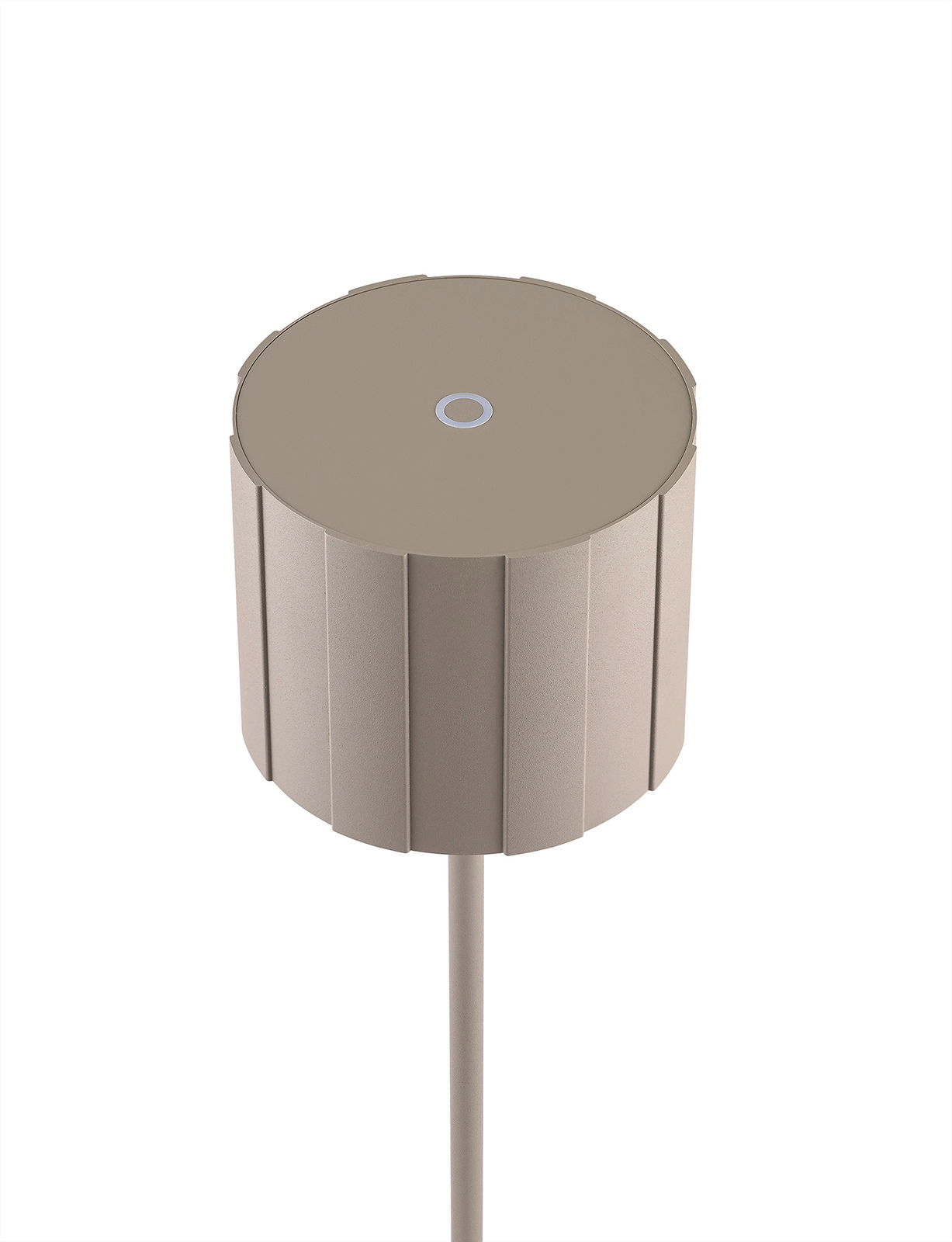 Moderne Akku-Stehleuchte in zylindrischer Form, Ansicht von oben.