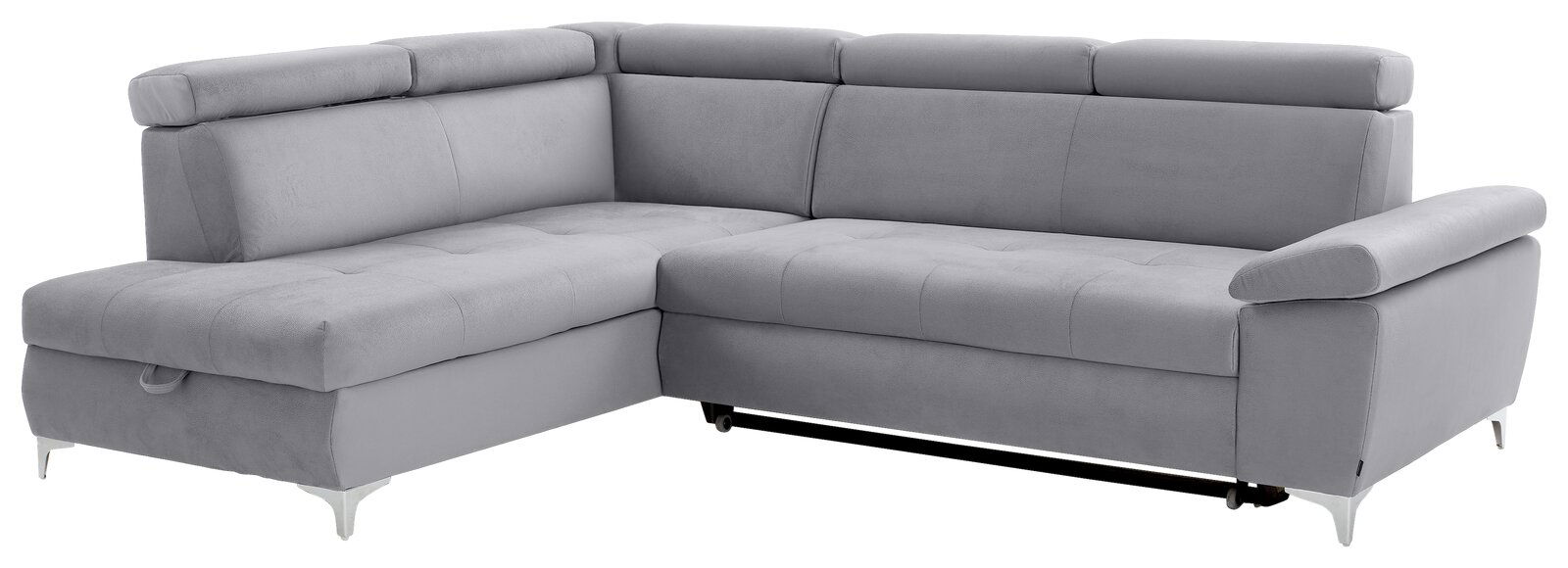 Graues Ecksofa mit verstellbaren Kopfstützen, Ansicht von vorne links