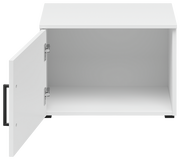 Weißer Aufsatzschrank mit geöffneter Tür, Frontansicht