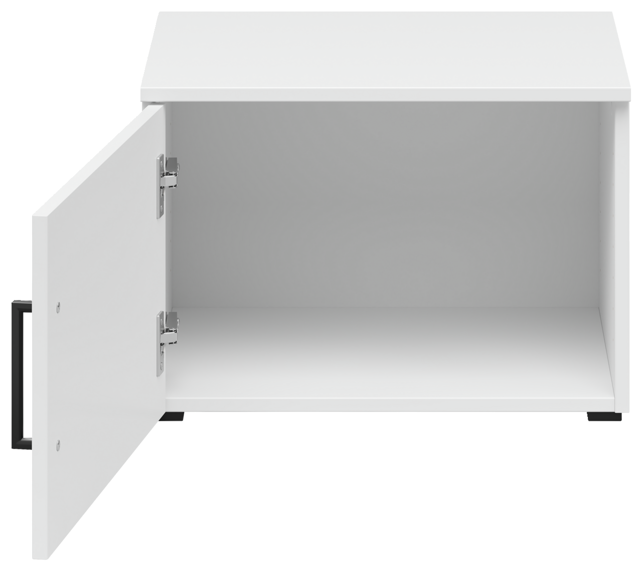 Weißer Aufsatzschrank mit geöffneter Tür, Frontansicht