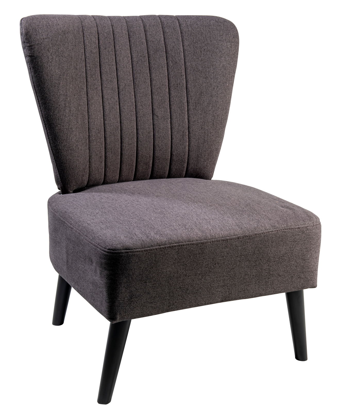 Grauer Einzelsessel der Serie ODENSE mit vertikalen Nähten auf der Rückenlehne, aus seitlicher Perspektive fotografiert.