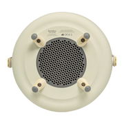 Unteransicht eines runden Lautsprechers mit vier Holzfüßen und einem zentralen Lautsprechergitter, Produktname 'Lite-up Play JBL Sand'.