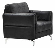 Schwarzer Sessel mit Metallfüßen, seitliche Perspektive