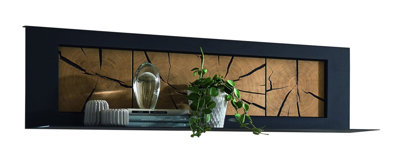 Wöstmann Markenmöbel Wandplank WK 1910 Wandboard mit natürlicher Holzoptik und dekorativen Elementen, seitliche Perspektive