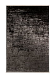 Draufsicht auf einen modernen, dunkelgrauen Teppich mit abstraktem Linienmuster, 140x200cm.