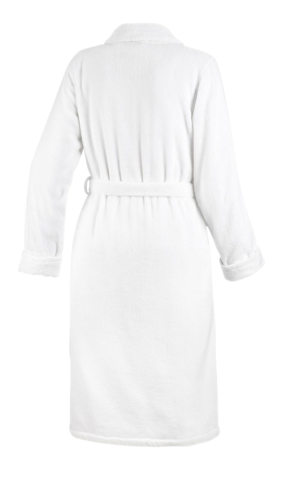 JOOP! Damen Schalkragen Gr. 38 Rückansicht eines weißen Bademantels mit Schalkragen und Gürtel in Größe 38