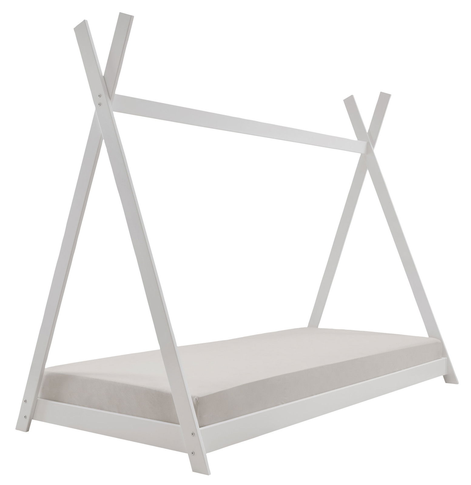 Zurbrüggen Tipibett PINOCCHIO Weißes Tipibett aus Holz in seitlicher Perspektive