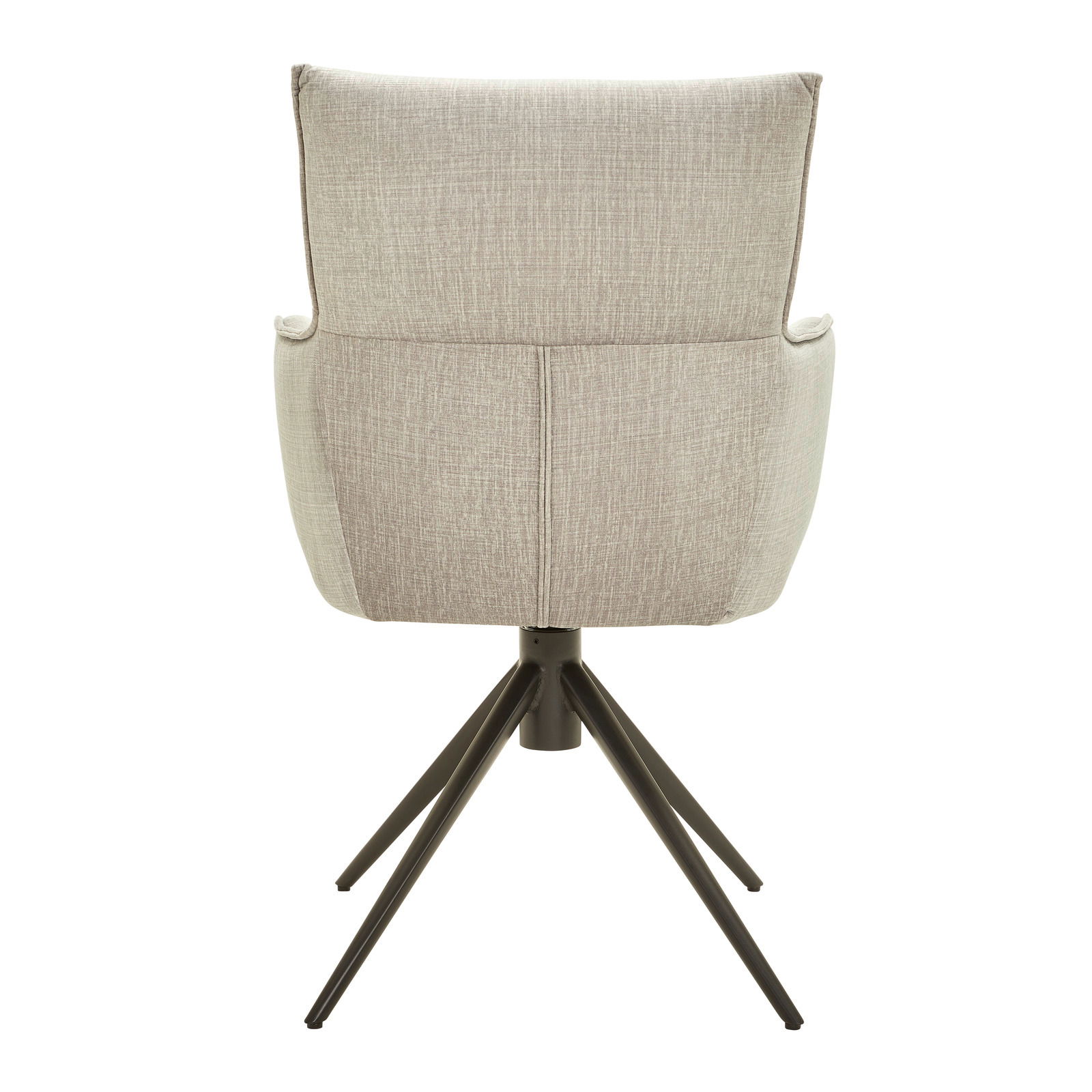 Dieter Knoll Armlehnstuhl AVELINO Rückansicht eines grauen Armlehnstuhls mit schwarzem Metallgestell und vier Beinen.