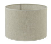 Zylindrischer Lampenschirm aus beigem Stoff, seitliche Perspektive