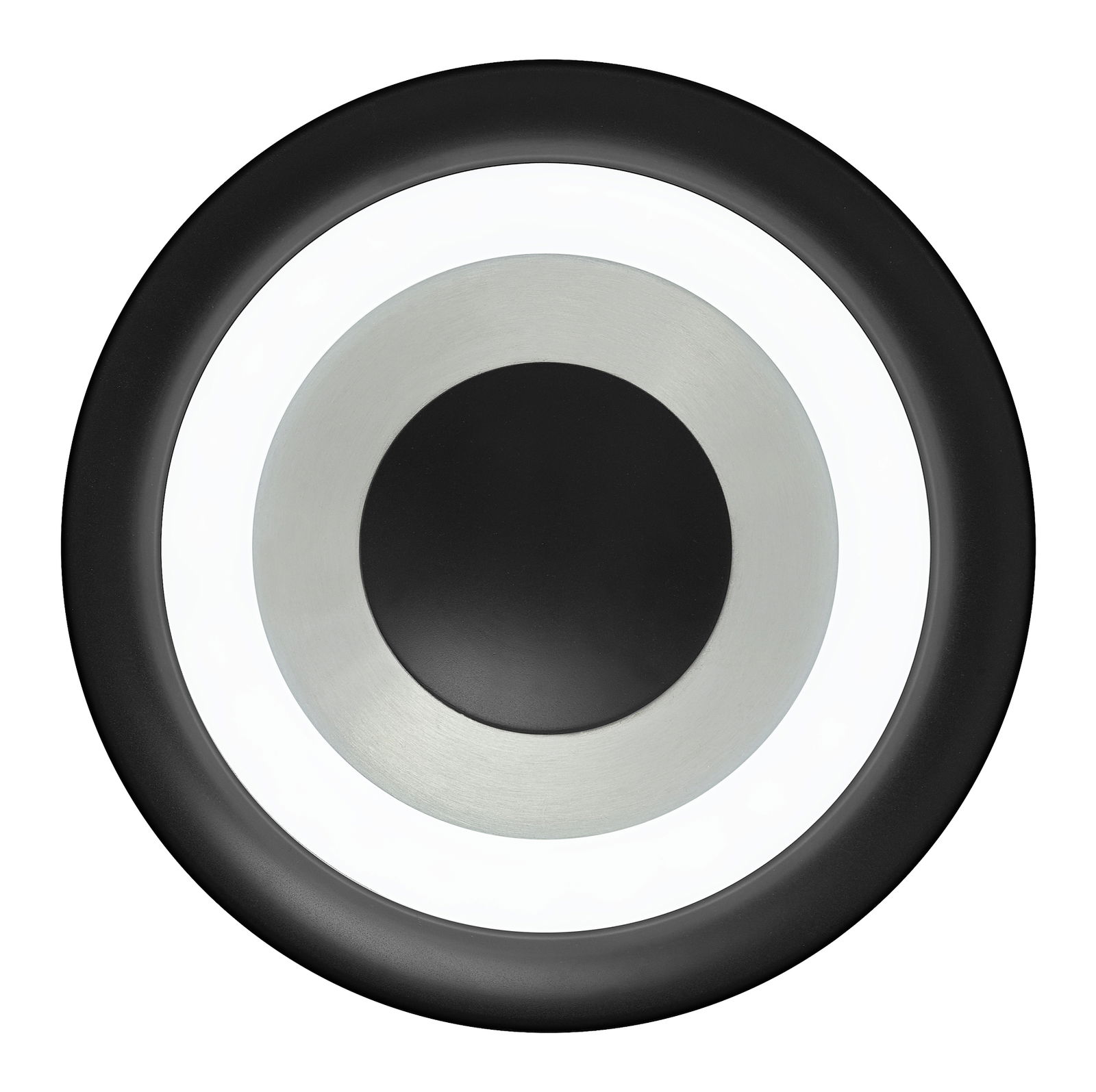 Hell LED-Wandleuchte SPEAKER Runde LED-Wandleuchte in Schwarz und Silber mit leuchtendem Ring, Draufsicht
